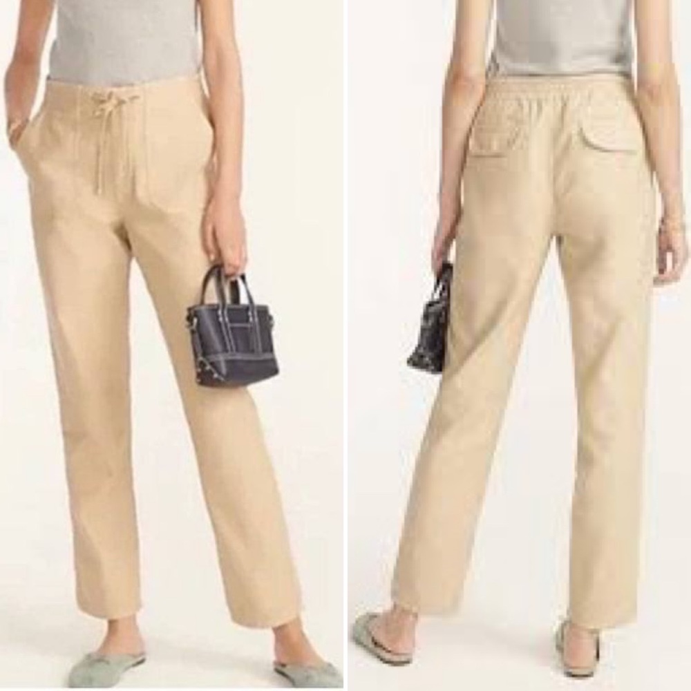 J. Crew Tie Waist Camp Pants in Dark Beechwood light tan khaki Size small